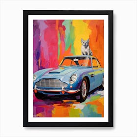 Aston Martin Db5 Vintage Car With A Dog, Matisse Style Painting 1 Art Print