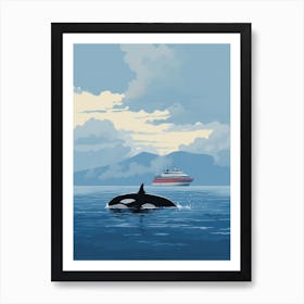 Orca Whale And Ship Aqua Art Print
