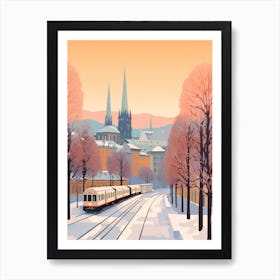Vintage Winter Travel Illustration Geneva Switzerland 1 Art Print