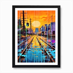 Urban Industrial - Train Tracks In The Rain Art Print
