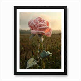 Pink Rose Knitted In Crochet 2 Art Print