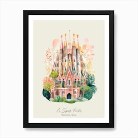 La Sagrada Familia   Barcelona, Spain   Cute Botanical Illustration Travel 4 Poster Art Print