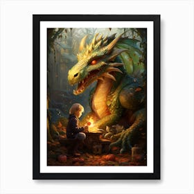 Peaceful Dragon And Kids 3 Art Print