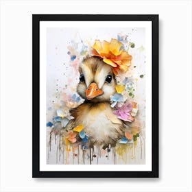 Mixed Media Floral Duckling Collage 2 Art Print