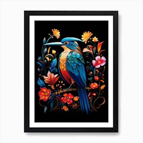 Folk Bird Illustration Kingfisher 4 Art Print
