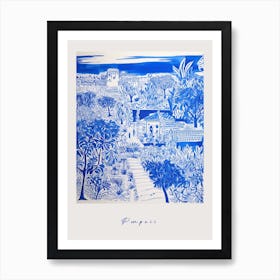 Pompeii 2 Italy Blue Drawing Poster Art Print