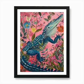 Floral Animal Painting Alligator 4 Art Print