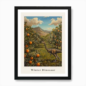Dinosaur In An Orange Meadow Painting Poster Art Print