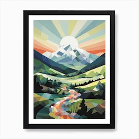 Mountains And Valley   Geometric Vector Illustration 1 Art Print