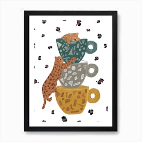 Leopard Coffee Cups Art Print