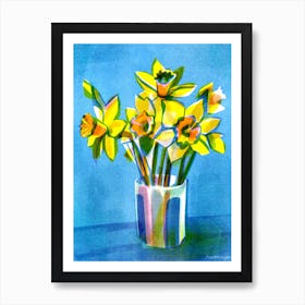 Vase Of Daffodil Flowers Art Print