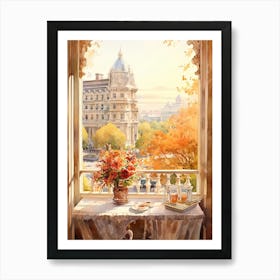 Window View Of Madrid Spain In Autumn Fall, Watercolour 3 Art Print
