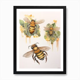 Bumble Bee Hoverfly Bee Beehive Watercolour Illustration 3 Art Print
