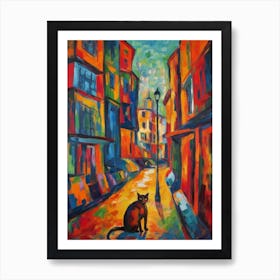 Painting Of London With A Cat In The Style Of Fauvism 2 Art Print