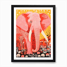 Elephant Linocut Inspired Art Print