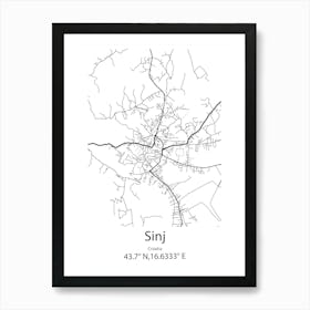 Sinj,Croatia Minimalist Map Art Print