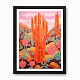 Cactus In The Desert Painting Turks Head Cactus Art Print