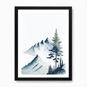 Mountain And Forest In Minimalist Watercolor Vertical Composition 54 Art Print