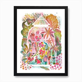 Reading In A Tropical Blooming Greenhouse  Art Print