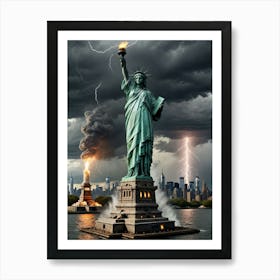 Thunder Over The Statue Of Liberty Art Print