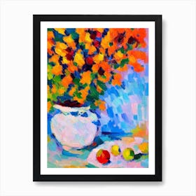 A Vase Of Flowers, With Fruit Matisse Inspired Flower Art Print