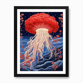 Lions Mane Jellyfish Traditional Japanese Illustration 2 Art Print