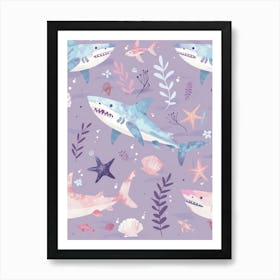 Purple Largetooth Cookiecutter Shark Illustration 2 Art Print