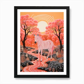 Zebra Linocut Inspired At Sunrise 3 Art Print