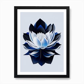 Blue Lotus Black And White Geometric 1 Art Print