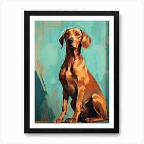 Rhodesian Ridgeback Dog, Painting In Light Teal And Brown 0 Art Print