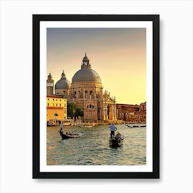 Gondolas And Church Venice Italy Art Print