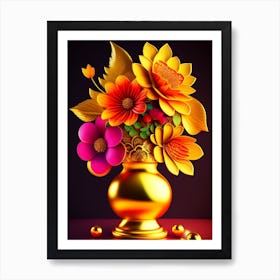 Golden Vase With Flowers Art Print