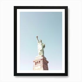 New York, USA I Statue of Liberty neutral pastel with a retro vintage minimalist fine art photography summer aesthetic with brick architecture, symbol of USA on Liberty Island from the Hudson River Art Print