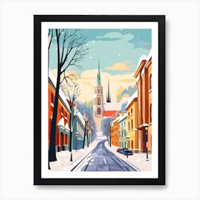 Vintage Winter Travel Illustration Vilnius Lithuania 2 Art Print