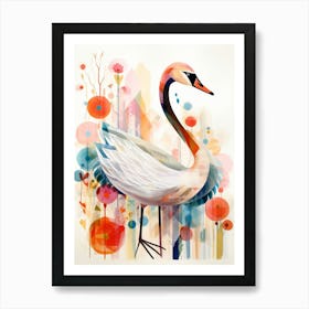 Bird Painting Collage Swan 3 Art Print