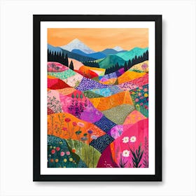 Colorful Landscape With Mountain and Flowers 15 Art Print