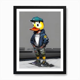 Cartoon duck in street clothing Art Print