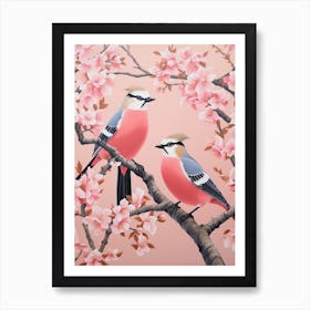 Vintage Japanese Inspired Bird Print Cedar Waxwing 3 Art Print