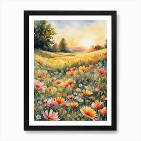 Watercolor Of Cosmos Art Print