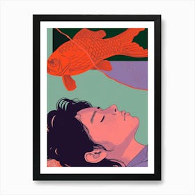 Girl Sleeping With A Fish Art Print