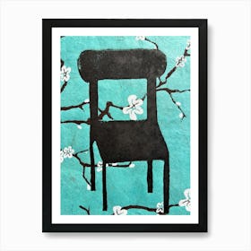 Chair With Cherry Blossoms Poster