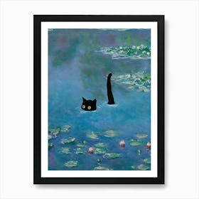 Cat In Water Lily Pond Art Print