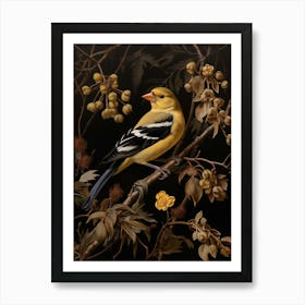Dark And Moody Botanical American Goldfinch 2 Art Print