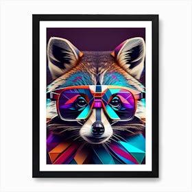 Raccoon Wearing Glasses Modern Geometric 3 Art Print