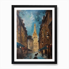 Painting Of Paris With A Cat In The Style Of Surrealism, Dali Style 1 Art Print