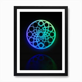 Neon Blue and Green Abstract Geometric Glyph on Black n.0416 Art Print