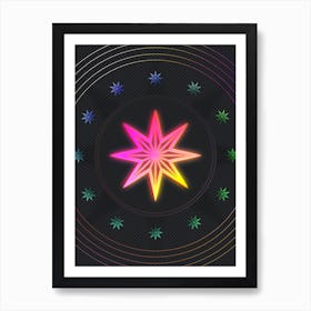 Neon Geometric Glyph in Pink and Yellow Circle Array on Black n.0306 Art Print