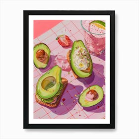 Pink Breakfast Food Avocado Toast And Smoothie 1 Art Print