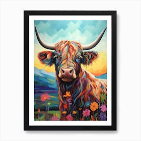 Colourful Swirl Lines Of A Highland Cow Art Print