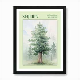 Sequoia Tree Atmospheric Watercolour Painting 5 Poster Art Print